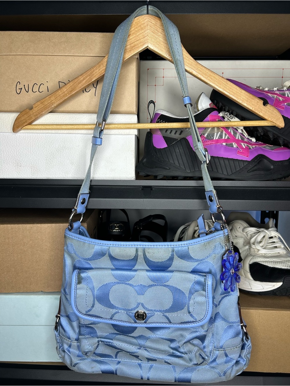 Vintage Blue Coach Signature Blue Canvas
Flap Closure Messenger Crossbody Bag
